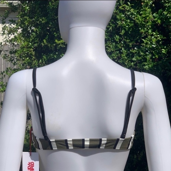 💋NWT SOLID & Striped Low Cut Olive Striped Bikini Top Size Large - Picture 3 of 12
